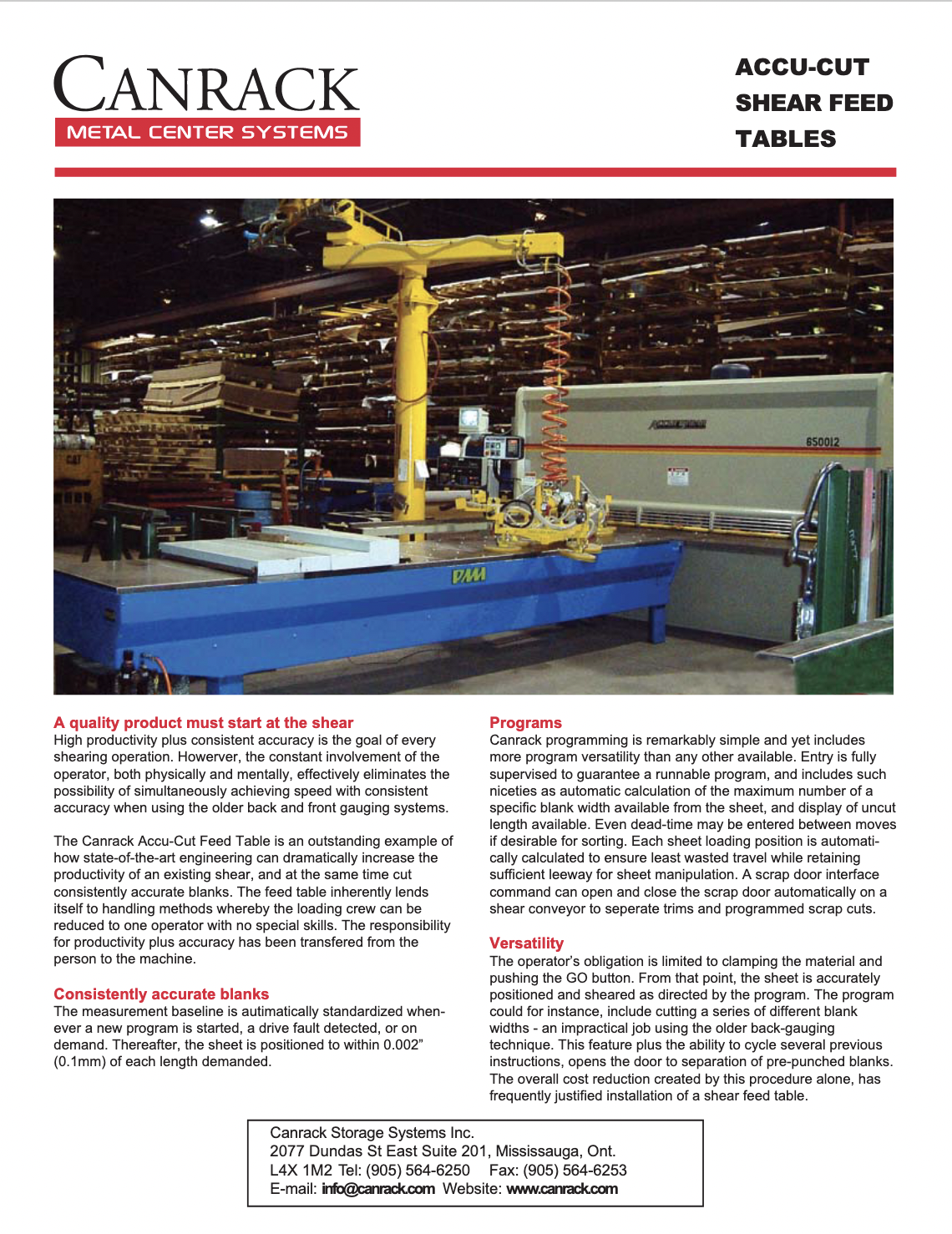 Accu-Cut Shear Feed Tables Info Sheet