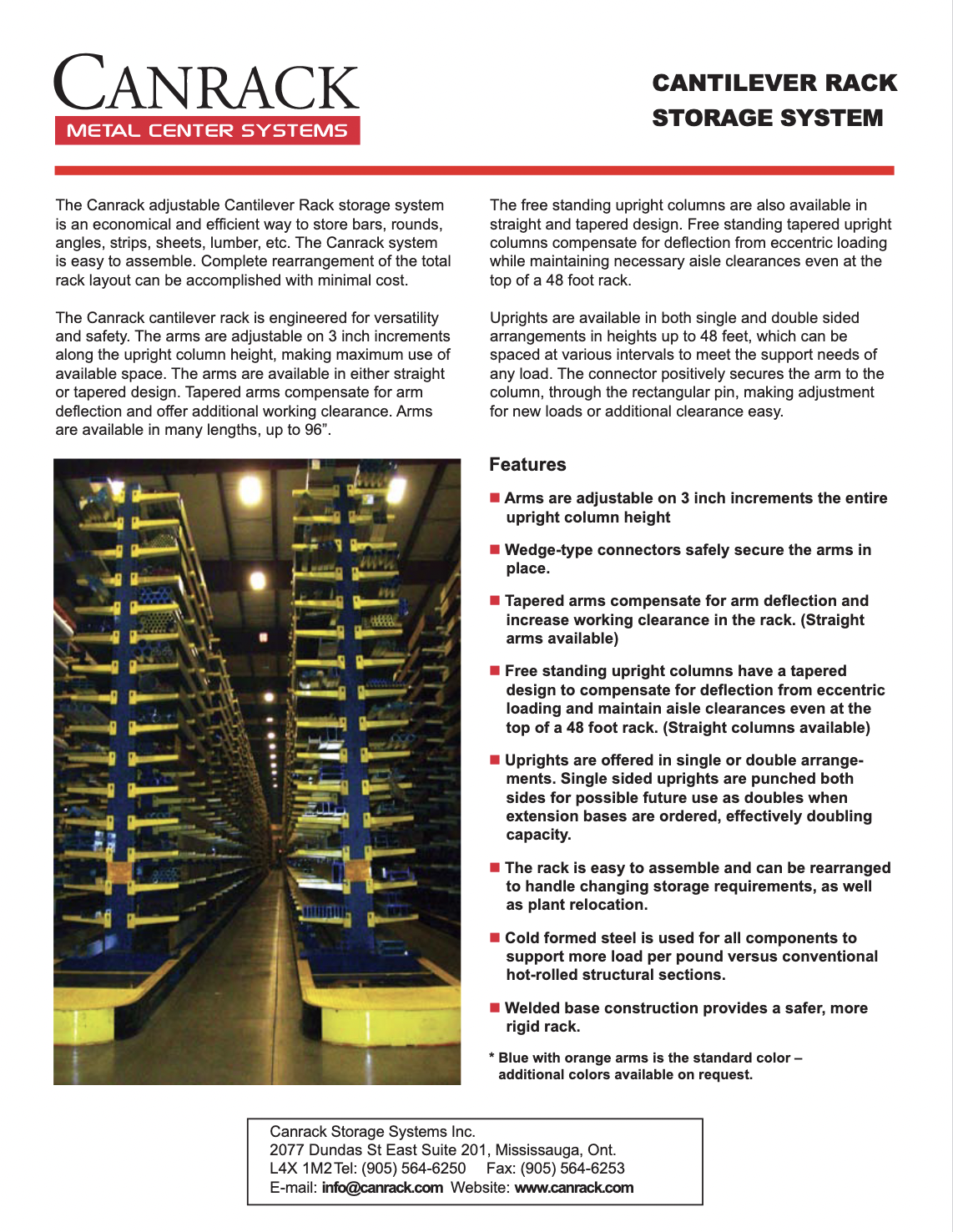 Cantilever Rack Storage System Info Sheet
