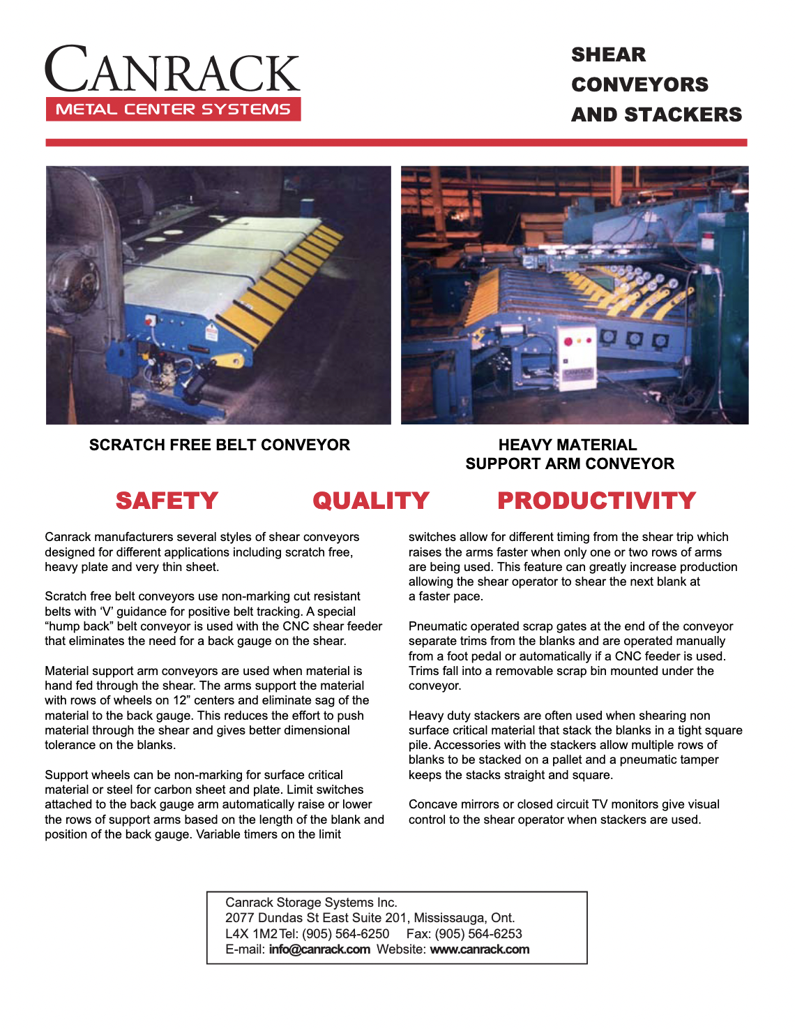 Shear Conveyors and Stackers Info Sheet